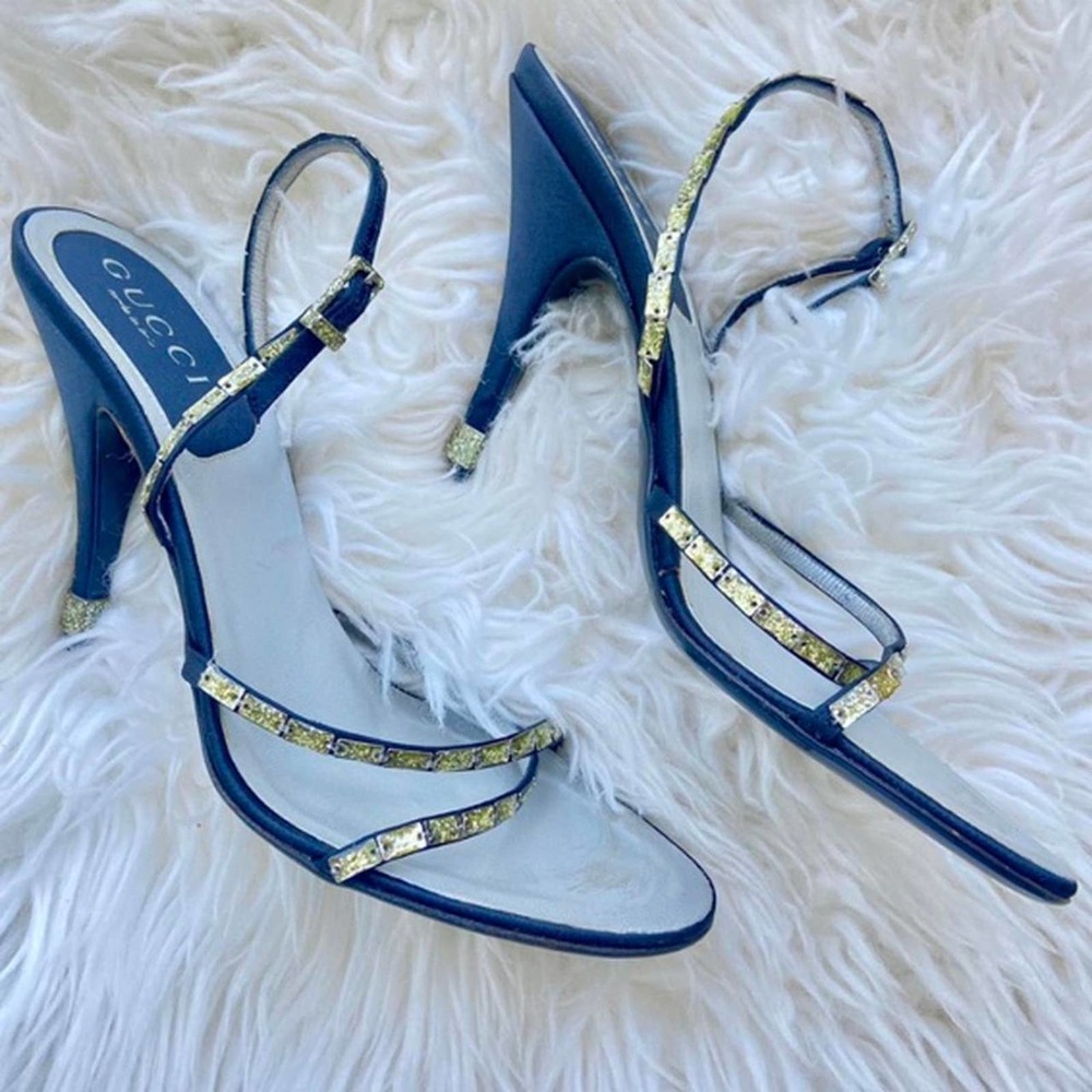 Authentic black and gold Sparkly Gucci Heels with Dustbag Paper and Box